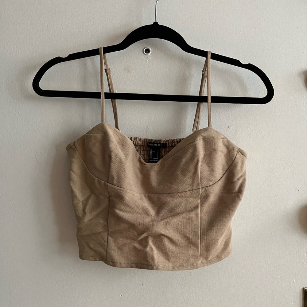 FOREVER21 Ribbed beige brown crop tank